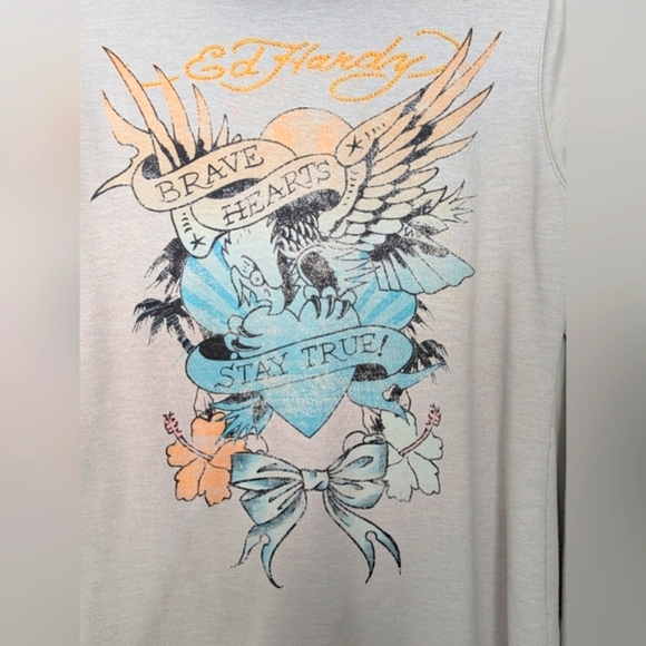 Vintage Ed Hardy Women's (Large) Slim Long Zip-Front Hoodie With Graphics & Lace - Picture 2 of 16